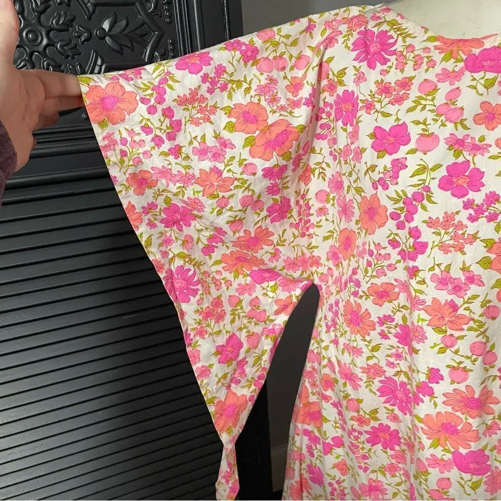 Vintage 60s 70s Psychedelic Floral Fruit Print Bell Sleeve Handmade Maxi Dress Pink Size undefined - Image 2