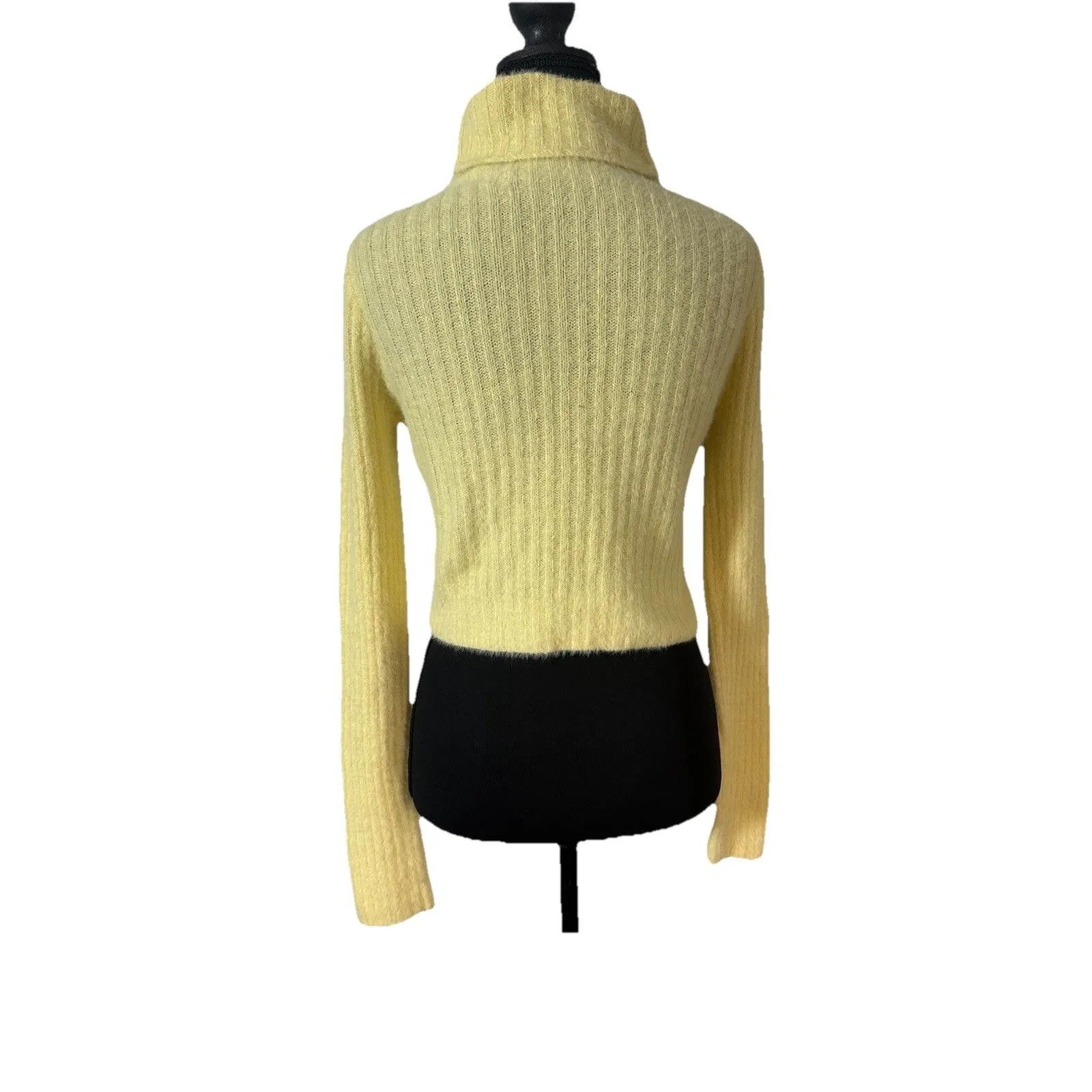 Soft Fuzzy Ribbed Turtleneck Sweater Yellow Long Sleeve Stretch Knit Womans Sz M - Image 2
