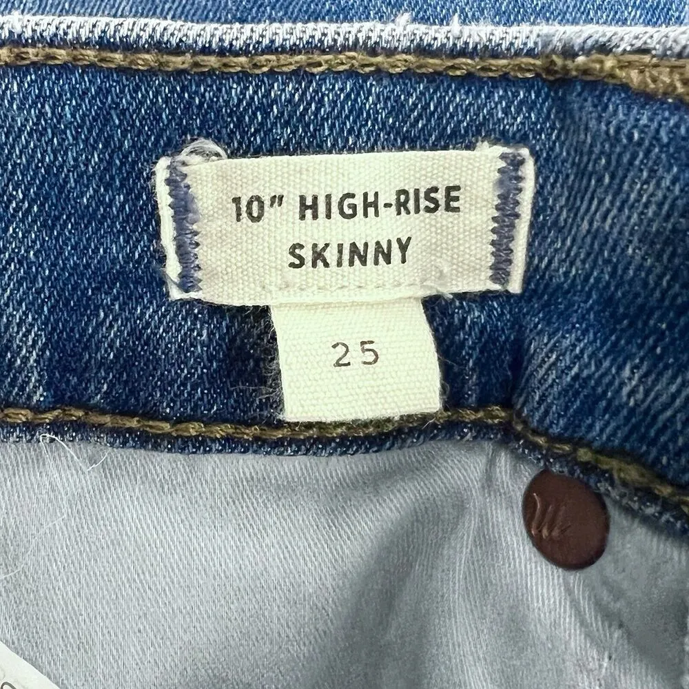 Madewell 10" High Rise Skinny Crop Jeans Button Fly Raw Hem Med Wash Women’s 25 - Image 10