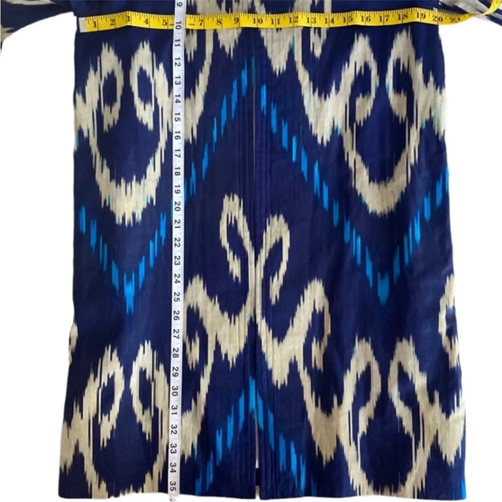 Womens Jacket Large Shacket OS Duster Boho Kimono Bohemian Ikat RARE Art to wear Blue - Image 16