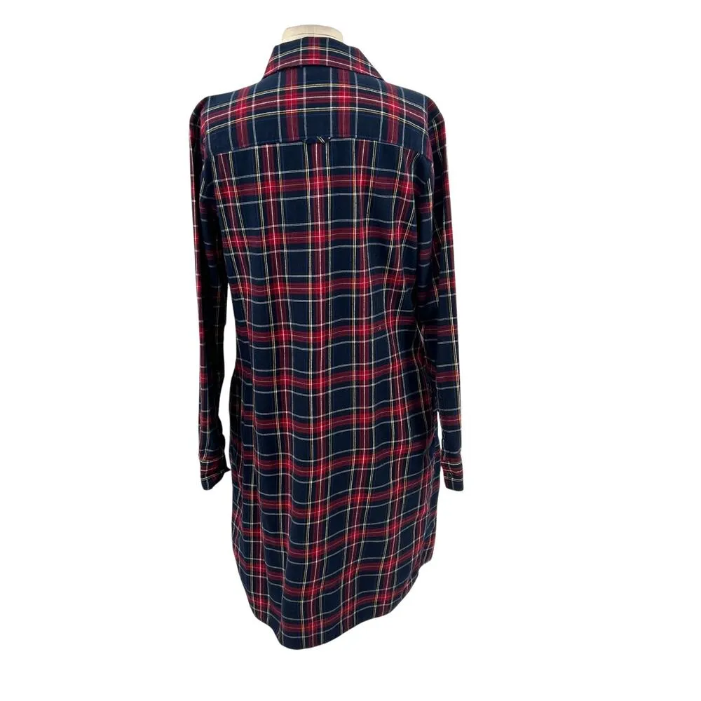 Brooks Brothers Red Fleece‎ Shirt Dress Flannel Plaid Navy Blue Red Size 10 - Image 6