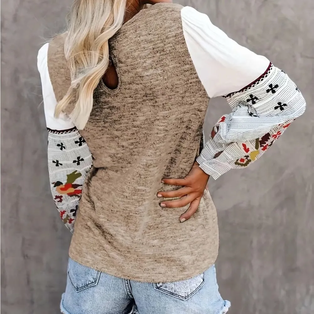 Embroidered Sleeve Knitted Long Sleeve Pullover Casual Loose Sweatshirts Size XXL - Image 4