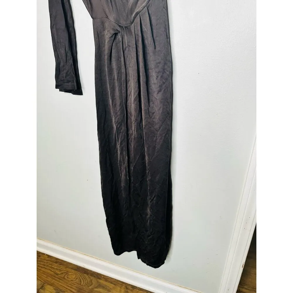 SOMETHING NAVY Black Jersey One Shoulder Long Sleeve Mid-Cutout Gown Medium - Image 9