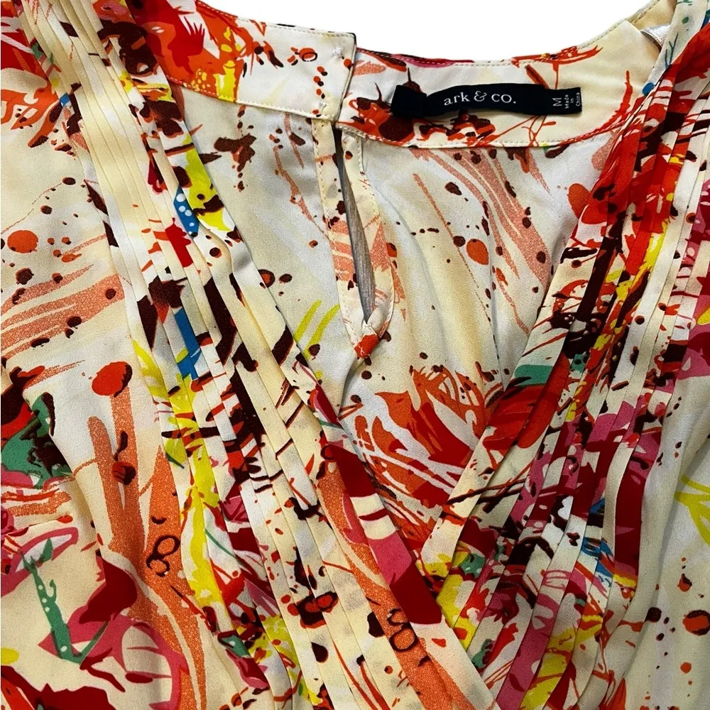 Ark & Co. Paint Splatter Print Cut Out Open Back Long Sleeve Shorts Romper, Sz M - Image 10