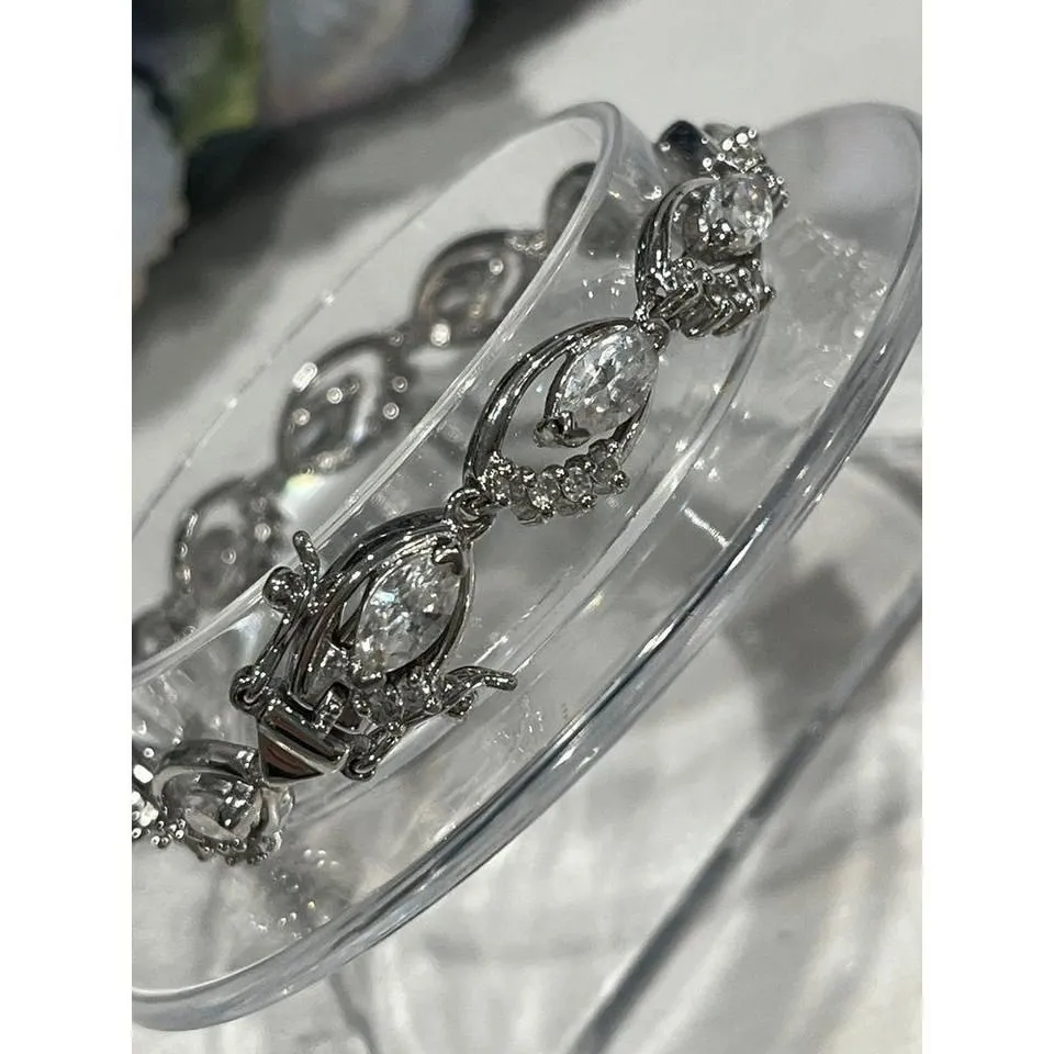 Vintage 925‎ silver tennis small bracelet 7” flat - Image 6