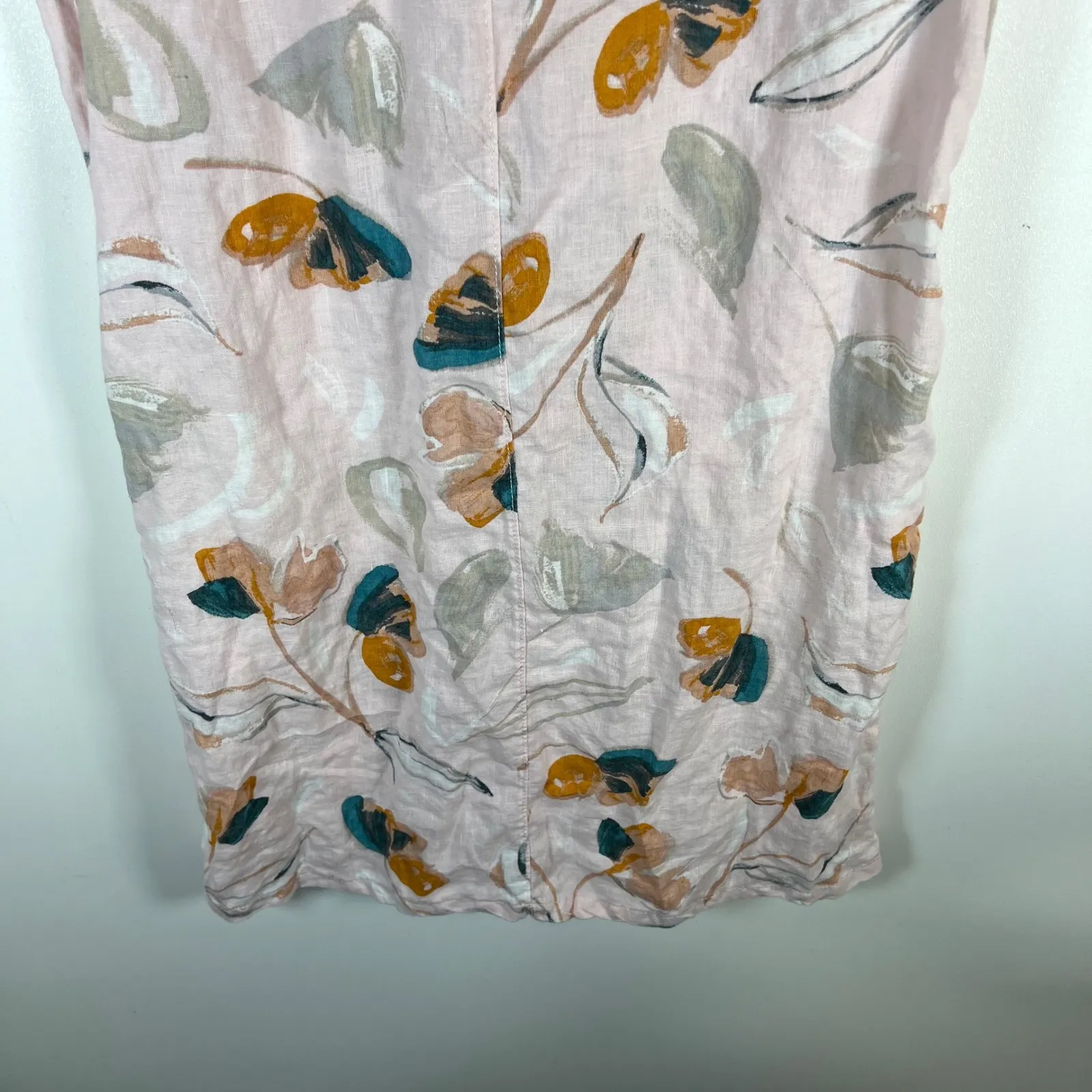 Rachel Zoe Linen Floral Shirt Dress Pink Mustard Short Sleeve Button Front XS - Image 8