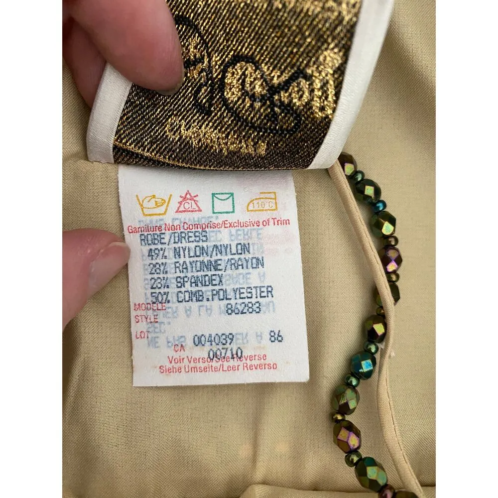 Vintage Joseph Ribkoff Gold Lace Sequin Beaded strap Formal Dress Long Gown 10 - Image 9