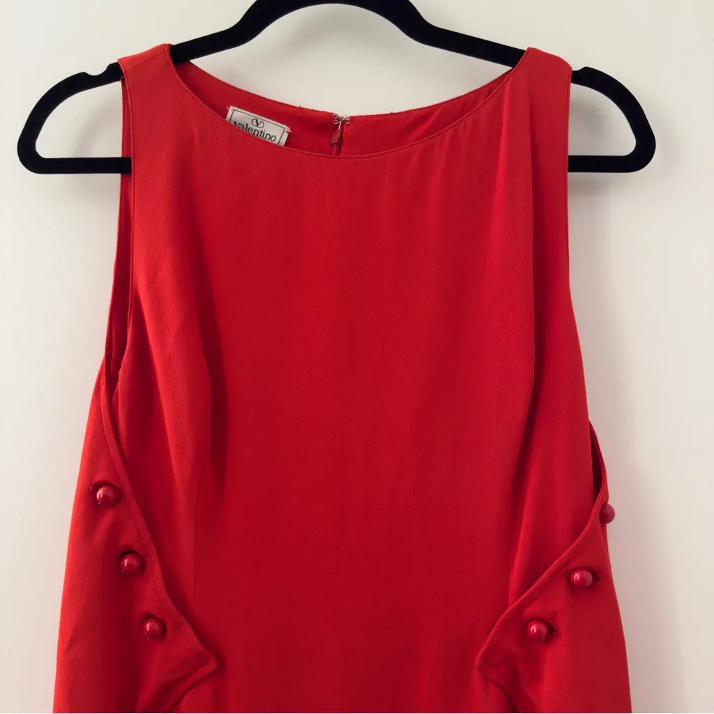 Vintage 1980s Valentino Boutique Red Side Bead Midi Dress Size 10 Sleeveless - Image 3
