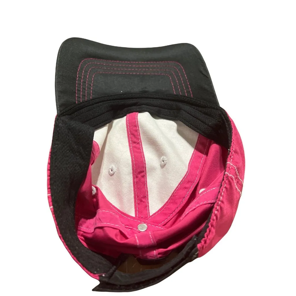 Pink Baseball Cap With White Stitching & Black Trim Adjustable Strapback Closure - Image 8