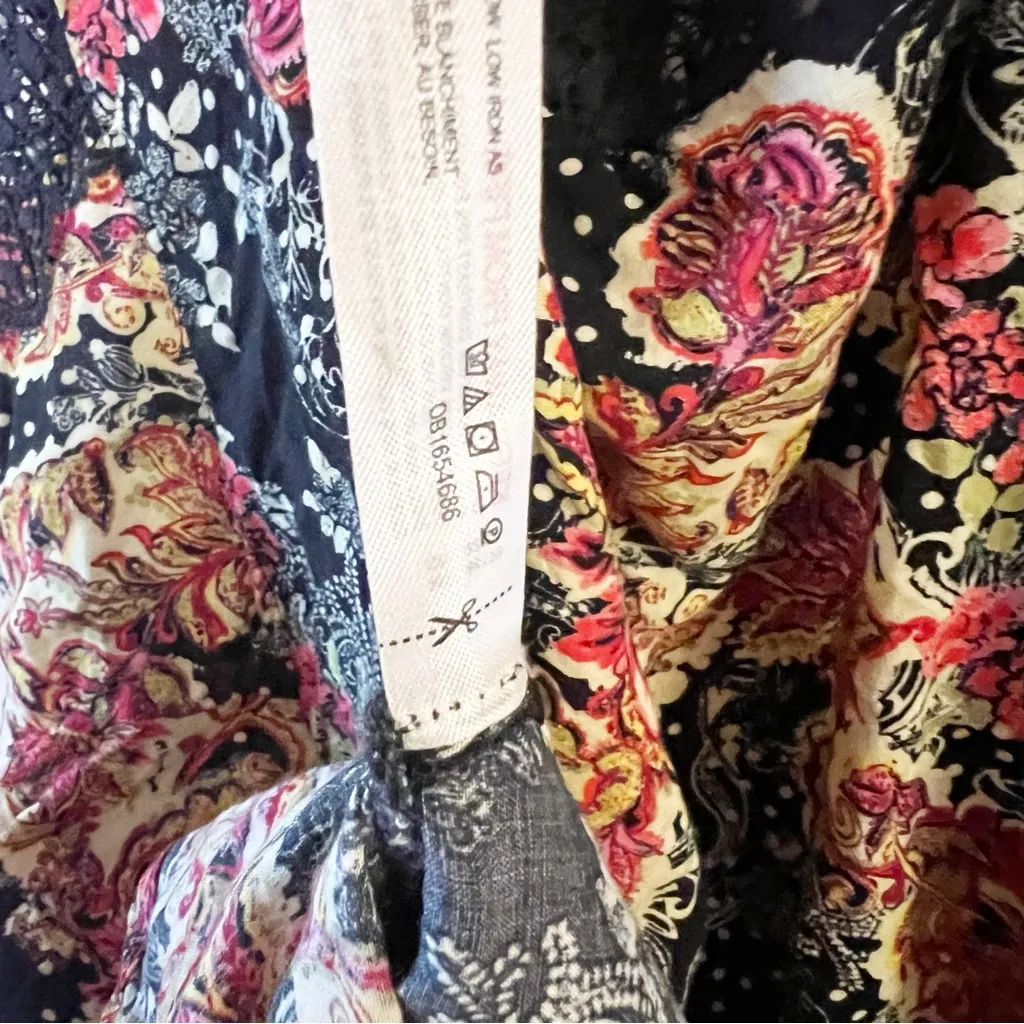 Free People Intimately Black Lace Mini Slip Dress Pink Floral Print Small - Image 10