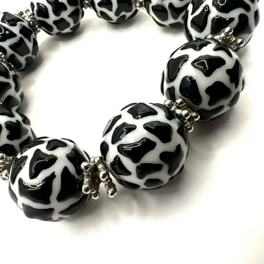 Cow pattern beaded stretchy bracelet Black - Image 4