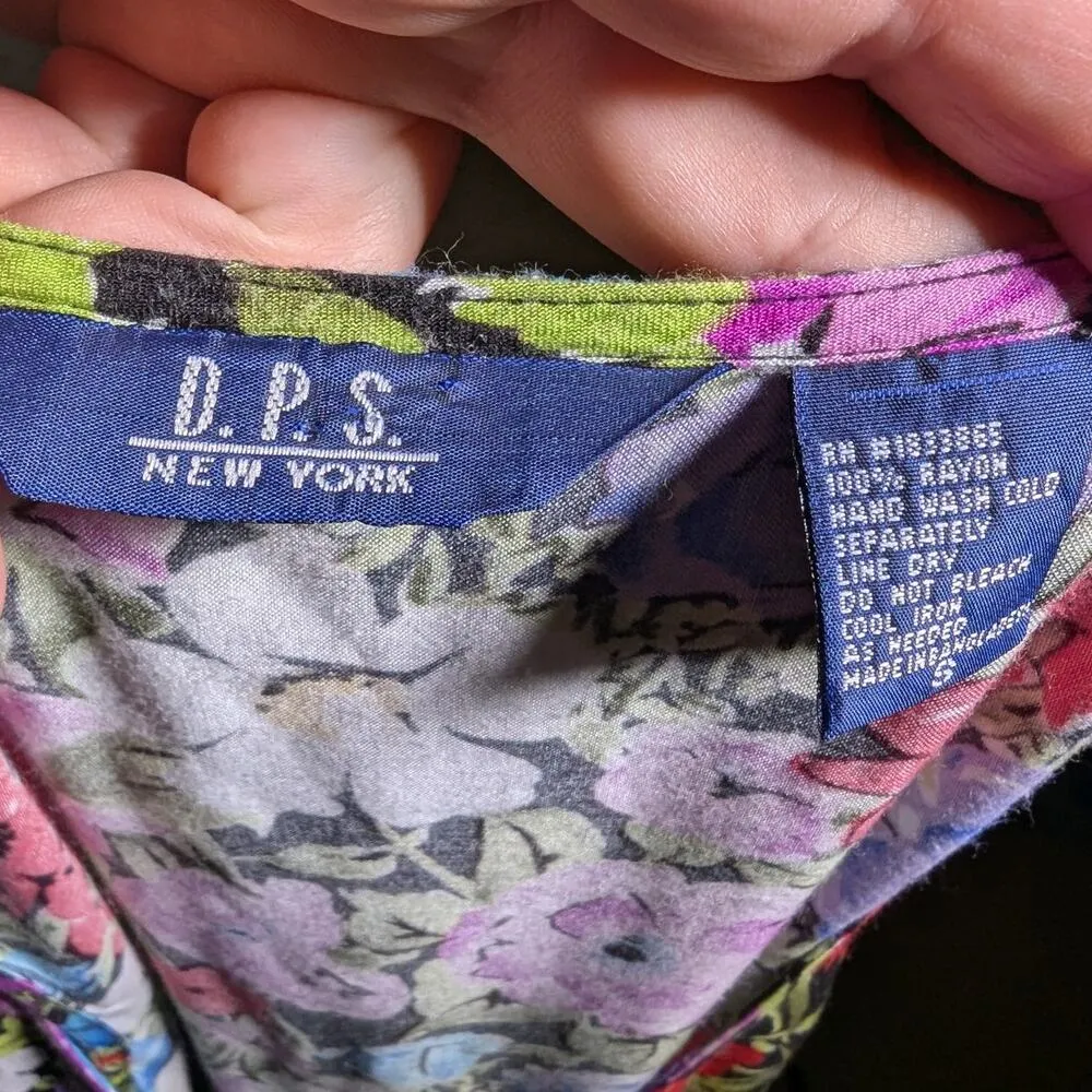 Vtg 1990s DPS Colorful Floral Print Button Up Sleeveless Maxi Sun Dress Sz S Purple - Image 4