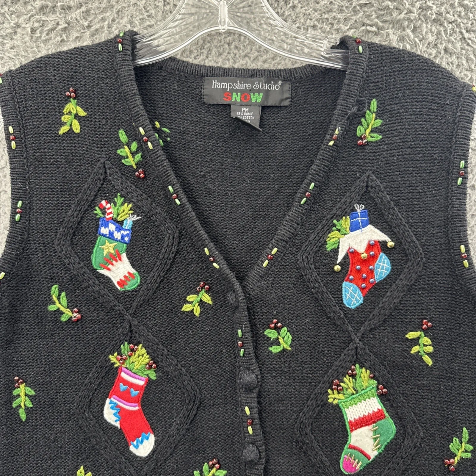 Vintage Hampshire Studio Snow Christmas Sweater Vest Holiday Women Petite Medium Black Size undefined - Image 2