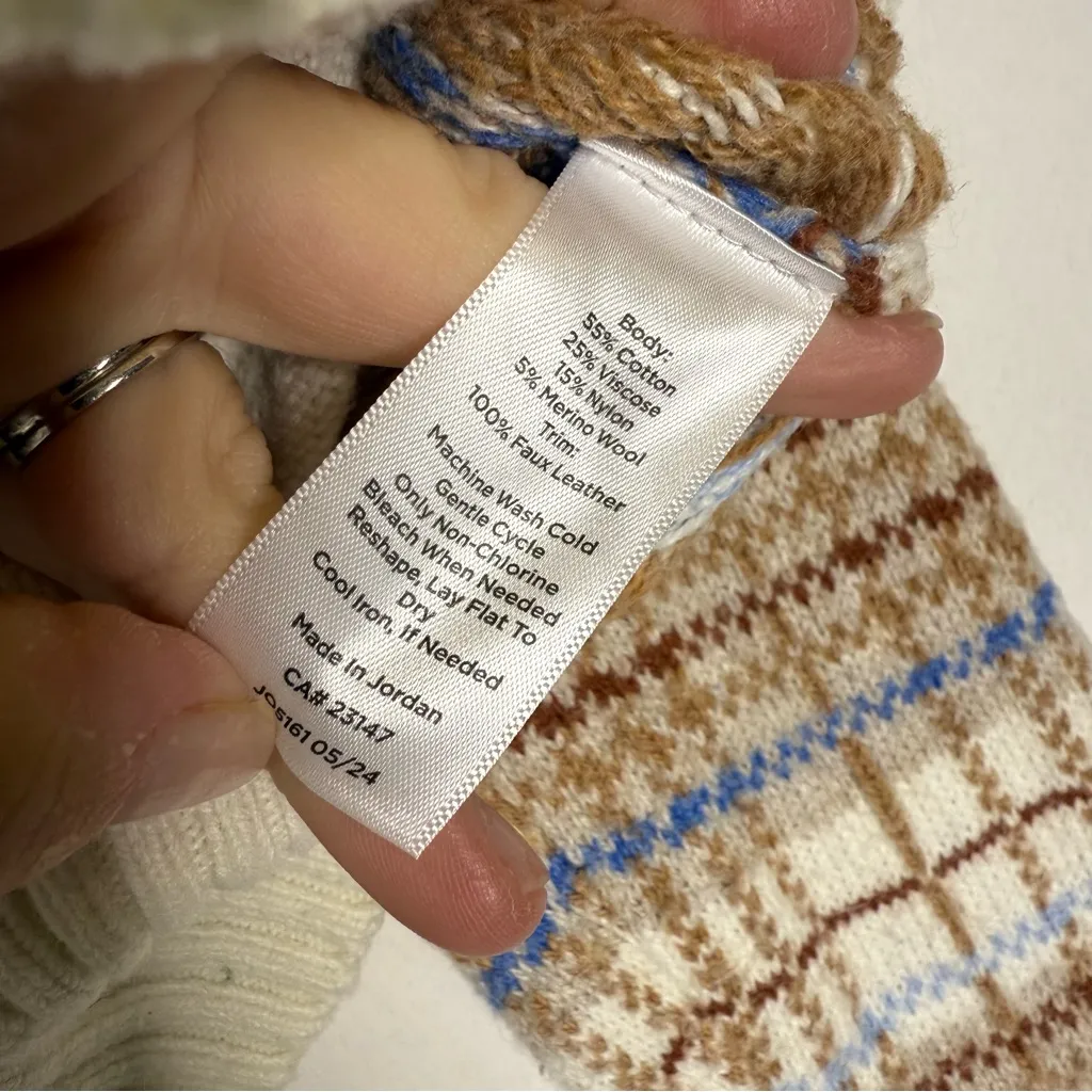 Talbots Zip Front Plaid Sweater Jacket Raglan Knit Brown Blue Small - Image 6