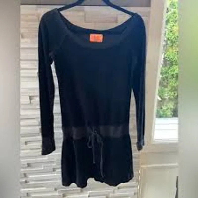 Vintage Y2K JUICY COUTURE Velour Mini Dress Long Sleeve Size XS-S Black P - Image 2