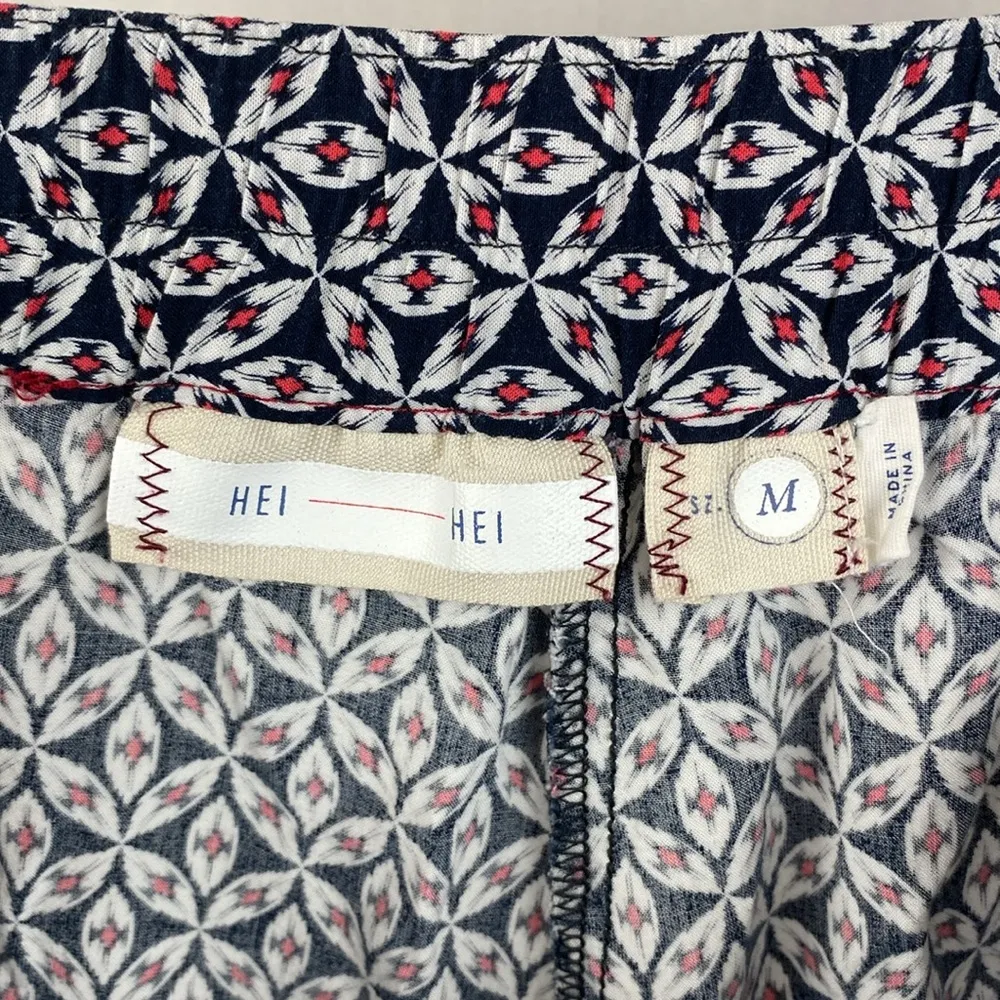 Anthropologie Hei Hei Blue White & Red Print Casual Pants M - Image 4