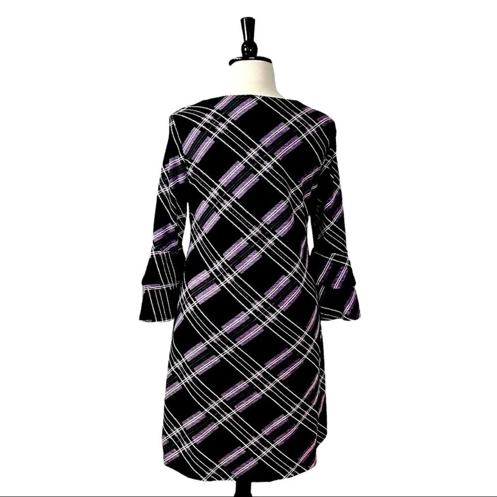 Ronni Nicole Ruffle Sleeve Shift Dress Purple Plum Plaid Women's Size XL - Image 4
