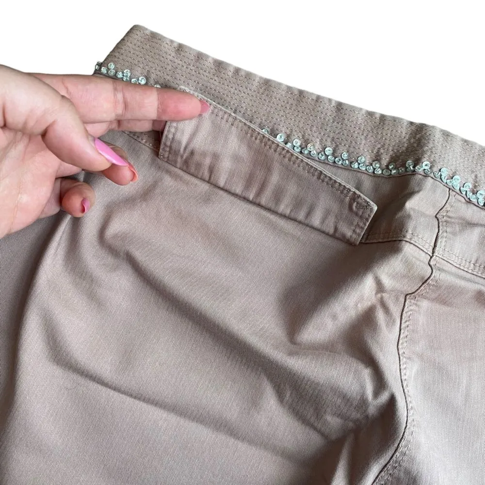 Anthropologie Elevenses Beige Mauve Wide Leg Pant‎ Size 8 Sequin Trim - Image 7