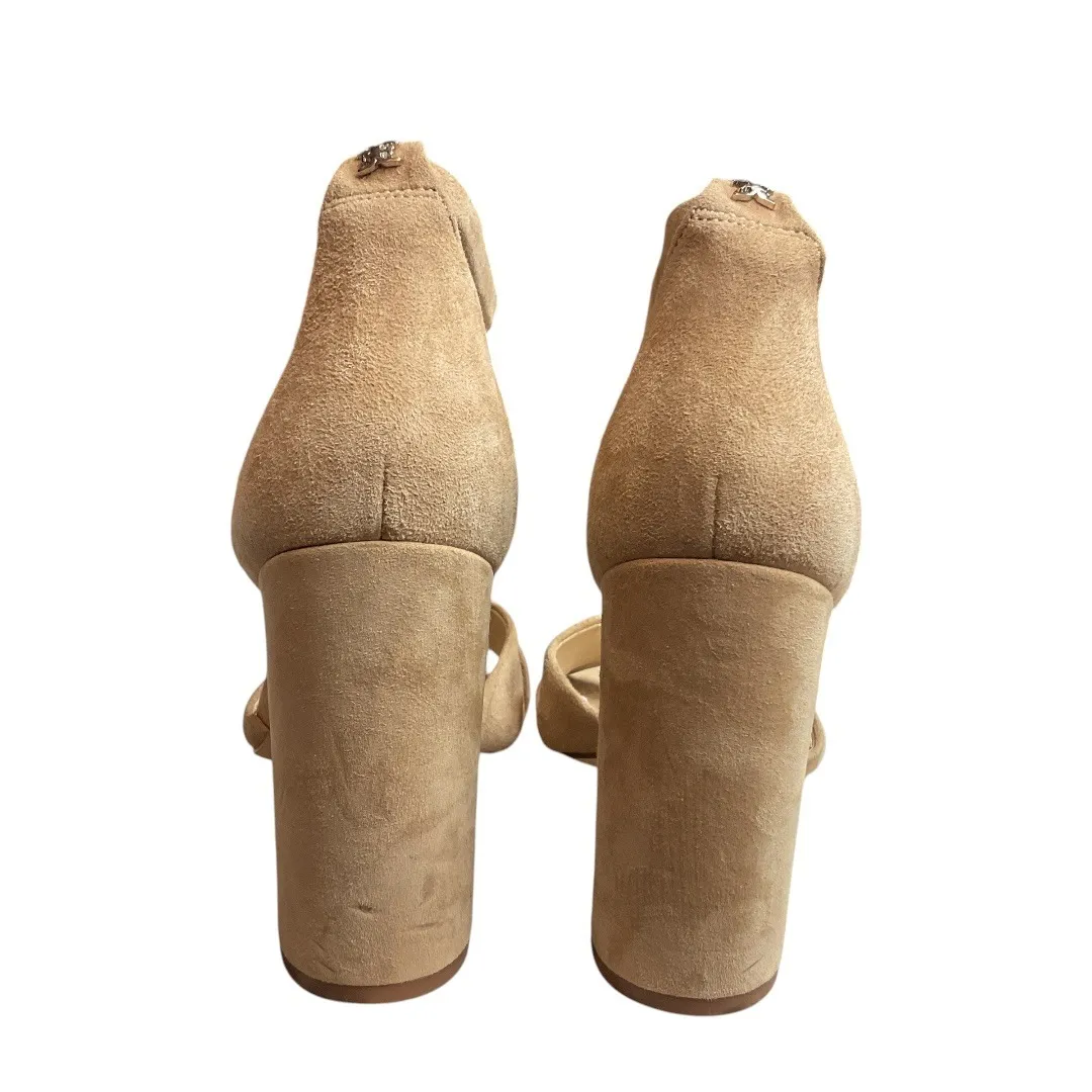 Sam Edelman Yancy Ankle Strap Block Heel Peep Toe Suede Sandals Oatmeal Size 9.5 - Image 9