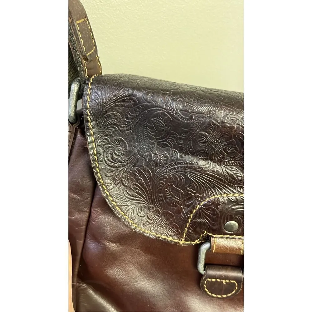 Jack Georges Voyager Crossbody Saddle Bag Purse Brown Genuine Embossed Leather - Image 6