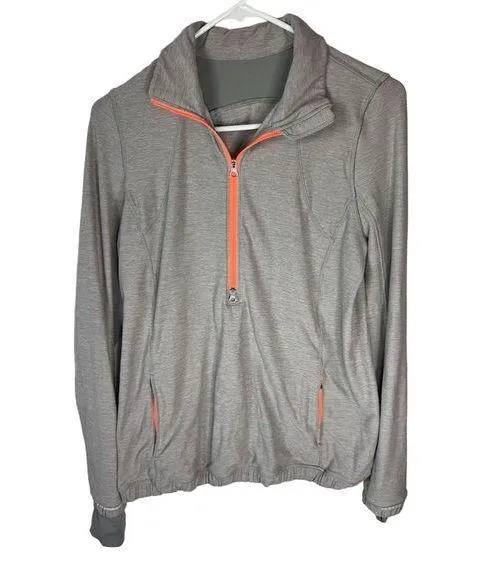 Lululemon Women's 1/2 Zip Pullover Jacket Gray w/ Orange Accents Size 10 - Image 1
