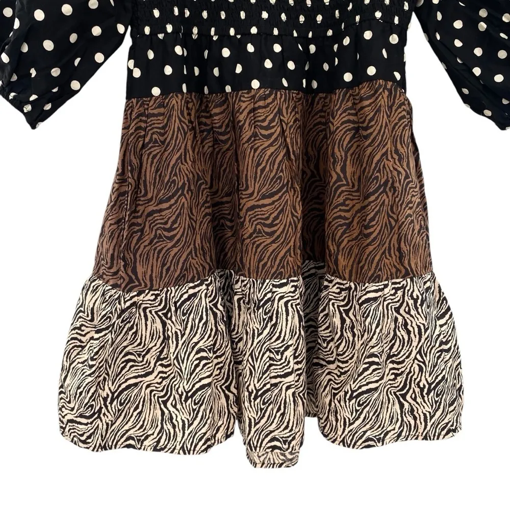 ASOS Crochet Tiered Babydoll Mini Dress In Animal Print Milkmaid - Image 12