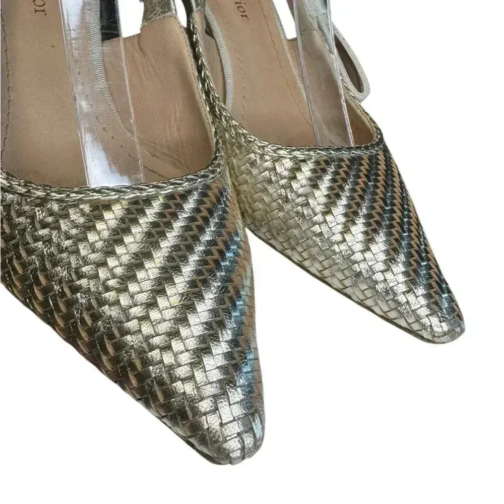 Christian Dior Nude Chrome Shoes With Crystal On The Side Ribbon Band. - Image 6