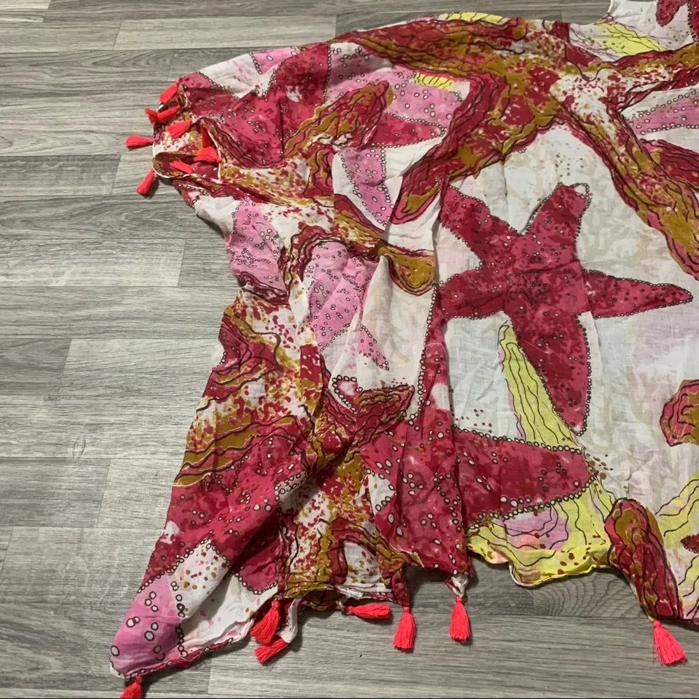 Paradise USA Star fish Red Yellow with Neon Pink Tassels Swim Suit Cover Up Size undefined - Image 7