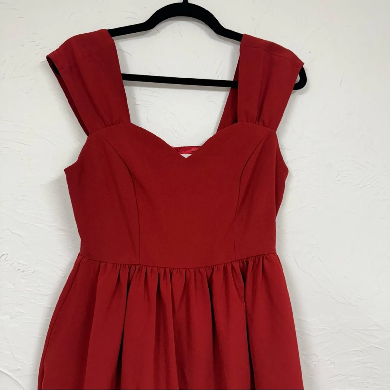 ModCloth Bea Dot Blockade Party Fit & Flare Dress Womens M Red Retro Sleeveless - Image 2