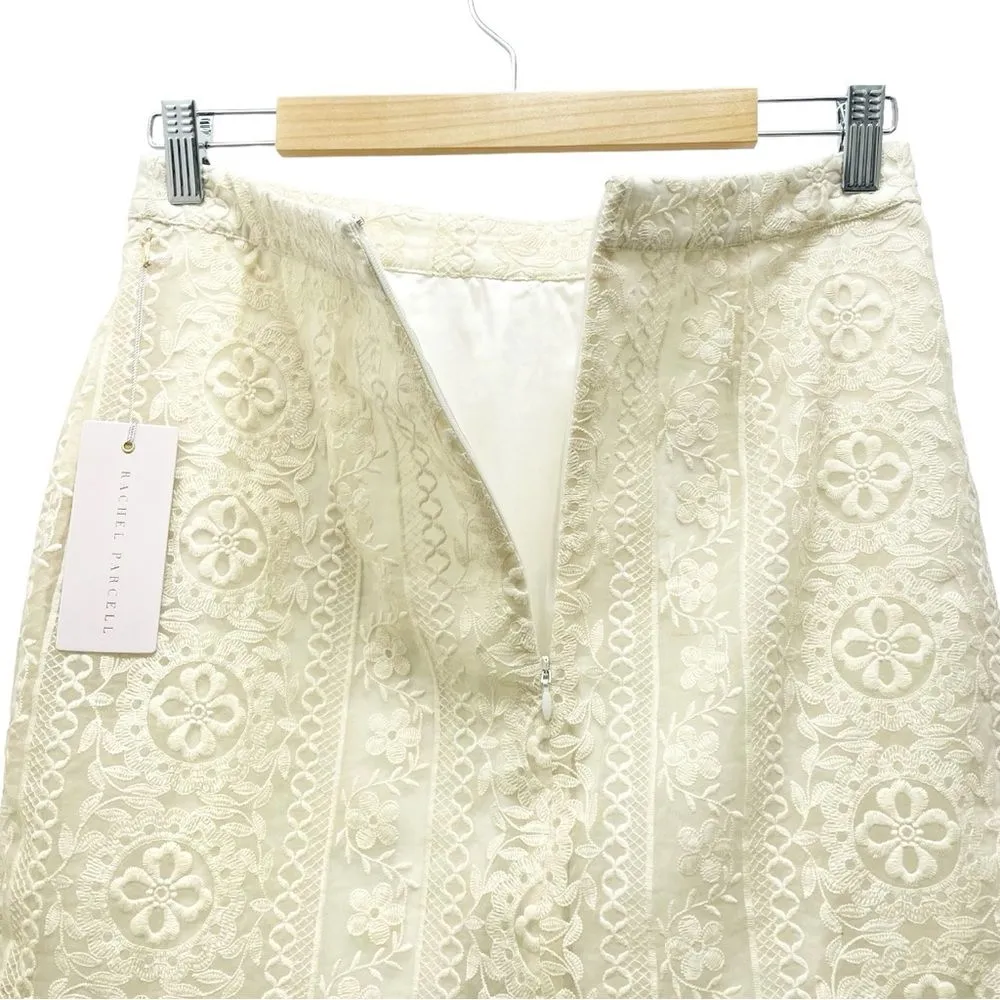 NWT Rachel Parcell Cream Embroidered Flounce Skirt Beige Swan Size Small NEW - Image 10