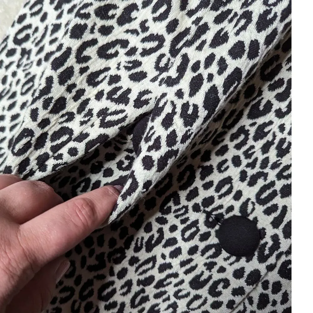 Vtg Y2K Newport News Beige Black Leopard Print Mob Wife Duster Cardigan Jacket L - Image 4