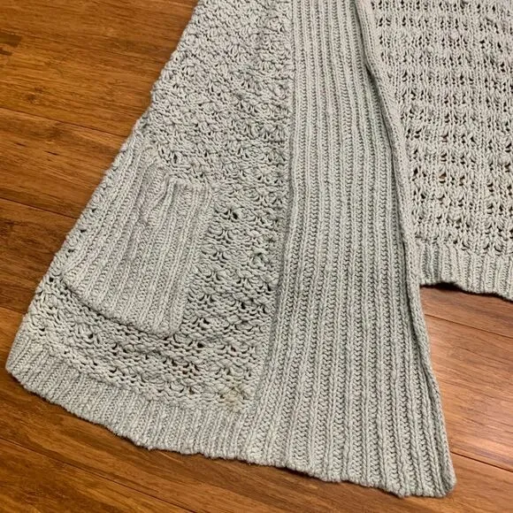 Moth Cardigan Womens Small Mint Green Cotton Linen Open Front Crochet Knit Long - Image 3