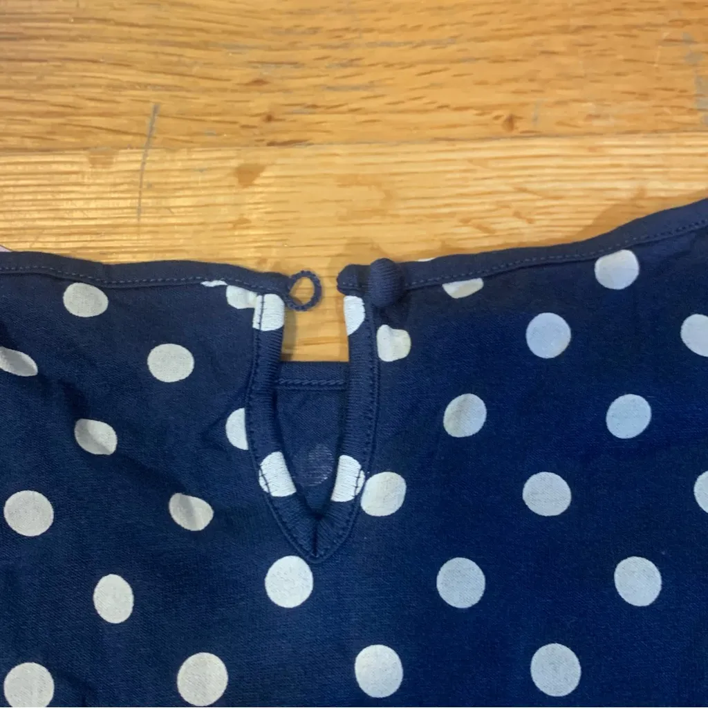 Juicy Couture Pam Gela Polka Dot Smocked Blouse Navy Blue Women's Medium - Image 4