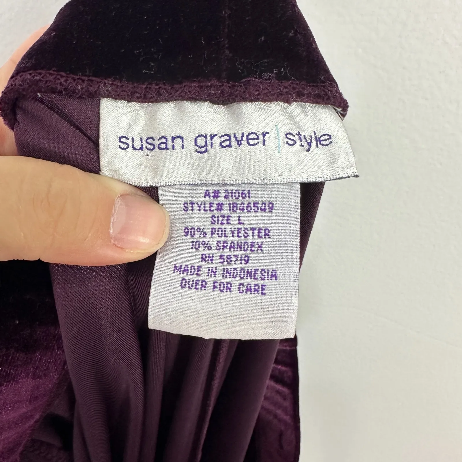Susan Graver Velvet Pants L Purple High Rise Straight Leg Y2K Goth Party Holiday - Image 2