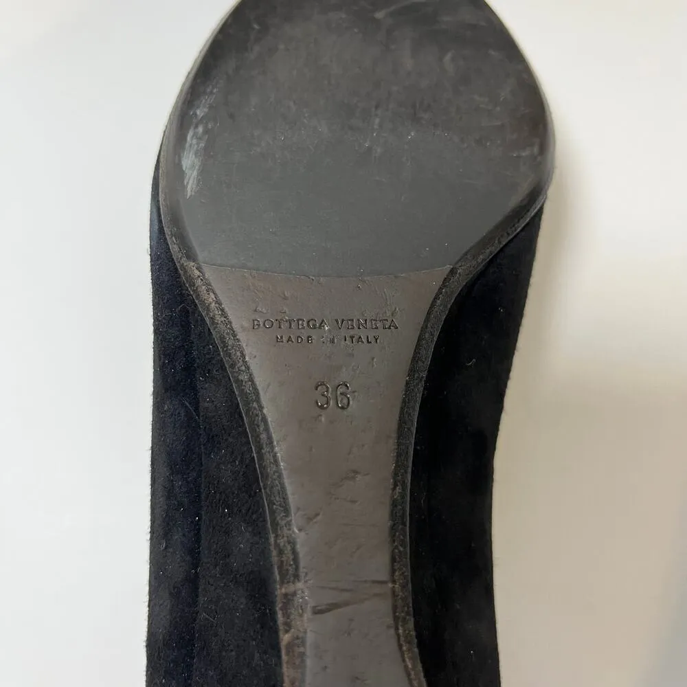 Bottega Veneta Suede Wedge‎ Pumps Kitten Heel Black Size 36 Round Toe Y2K Luxury - Image 6