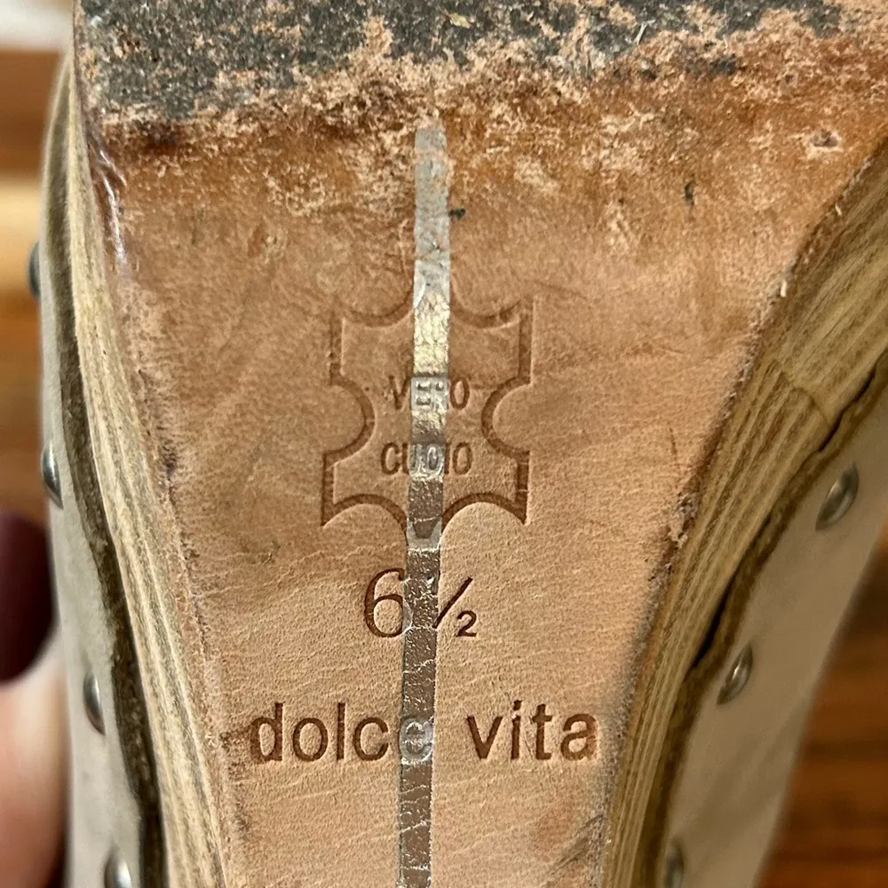 Dolce Vita Apple Studded Nude Modified Peep Toe Wedge Size 6.5 - Image 12