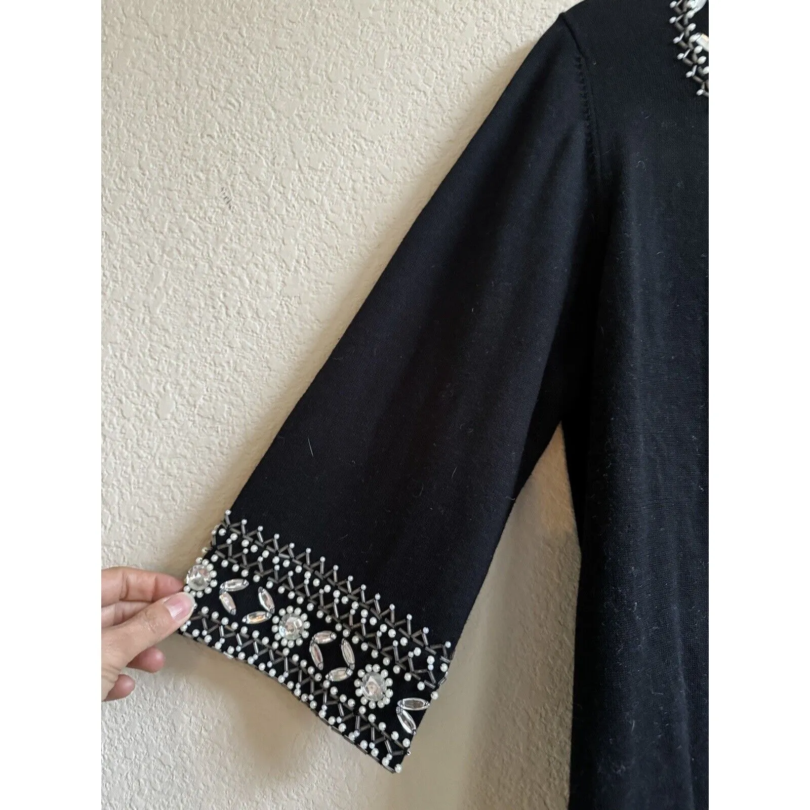 Bob Mackie Wearable Art Women's‎ Sweater Size L Sequin Black Long Sleeve Cotton - Image 4