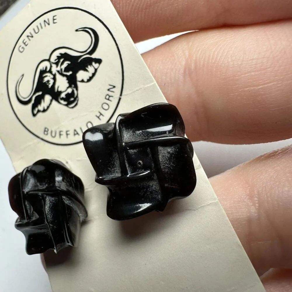 Genuine Buffalo Horn Black Handcrafted Pierced Stud Earrings - Image 9