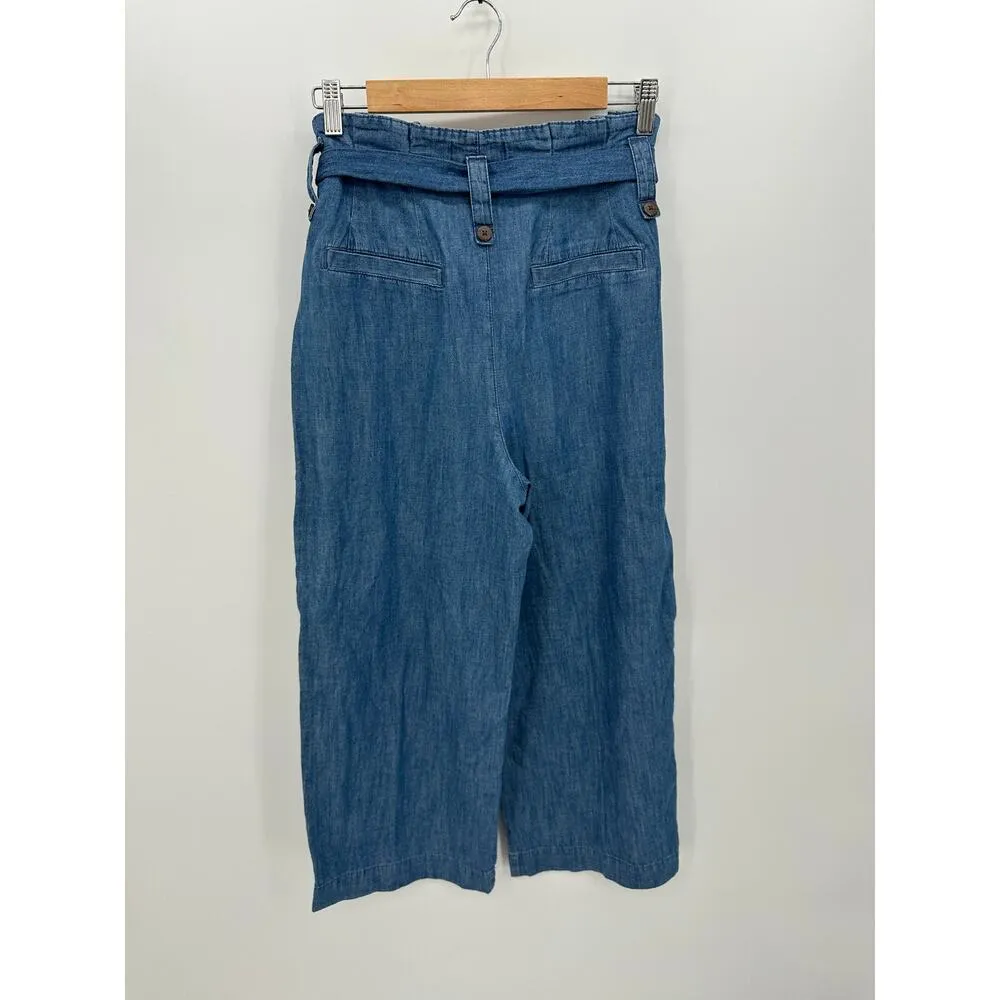 Falls Creek Womens Chambray Crop Pants Size 8 NWT Cotton Belted Paperbag - Image 2