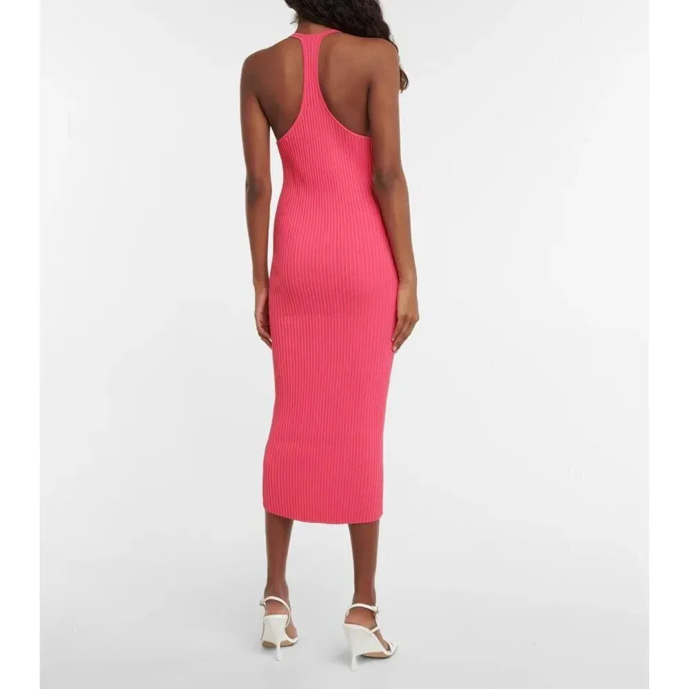 HELMUT LANG Rib Midi knit Dress in Rose Large New Womens Bodycon - Image 11