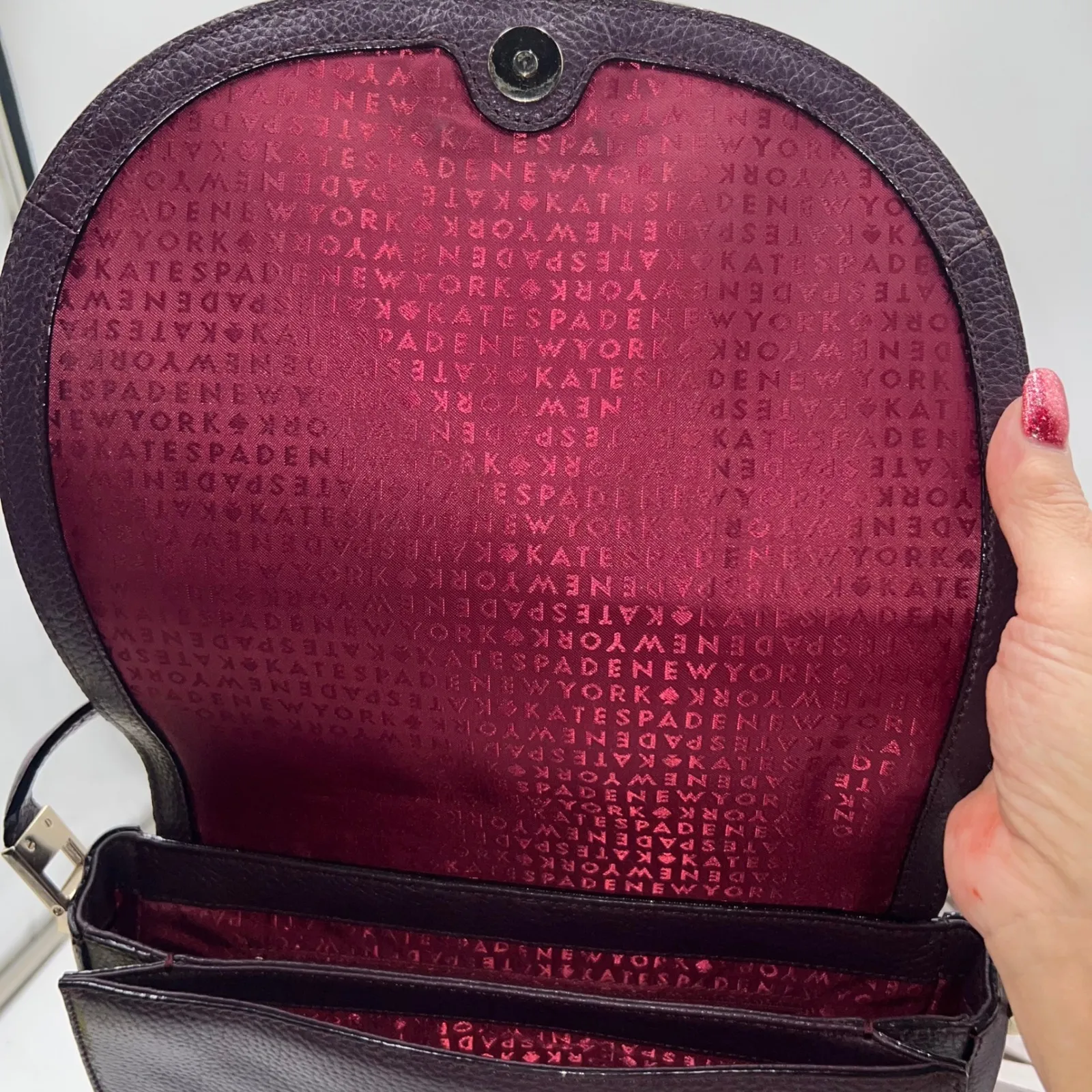 Kate Spade New York Leather Crossbody Saddle Bag Plum Small Purse - Image 9