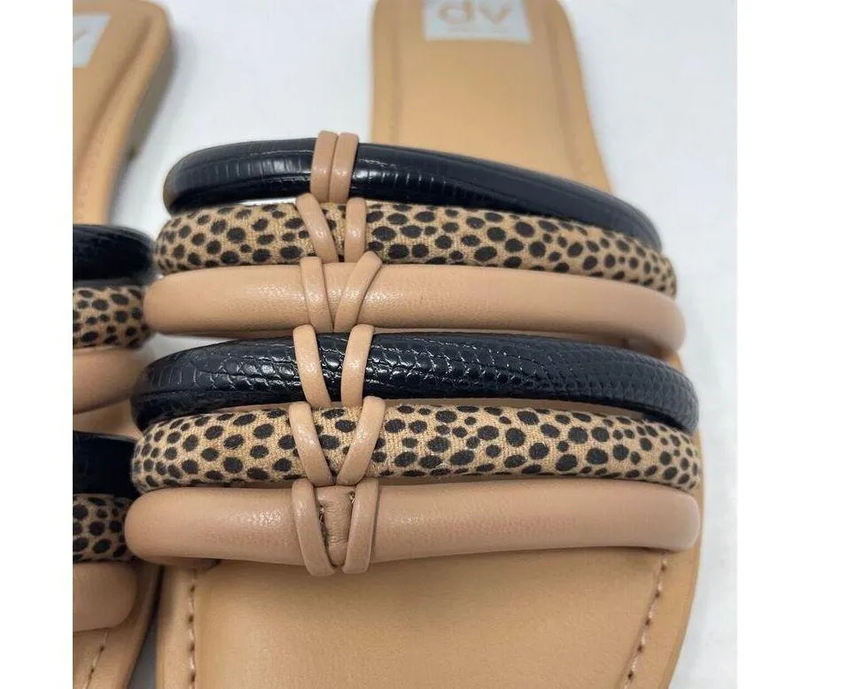 Dolce Vita Junyper Sandals 8.5 Slip On Cheetah Print Open Toe Faux Leather NEW Tan - Image 6