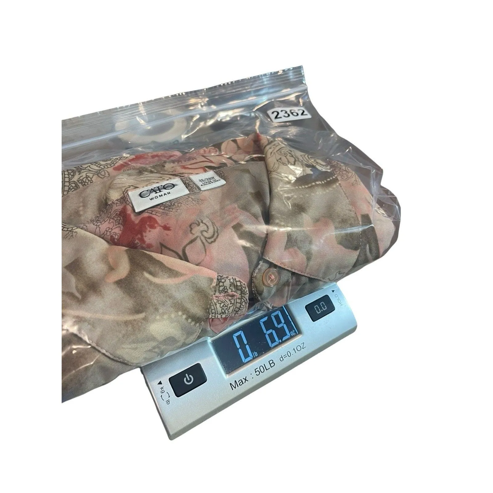 Cato Woman 26/28W Button Up Blouse Pink Tan Floral Paisley Sheer Long Sleeve Top - Image 10