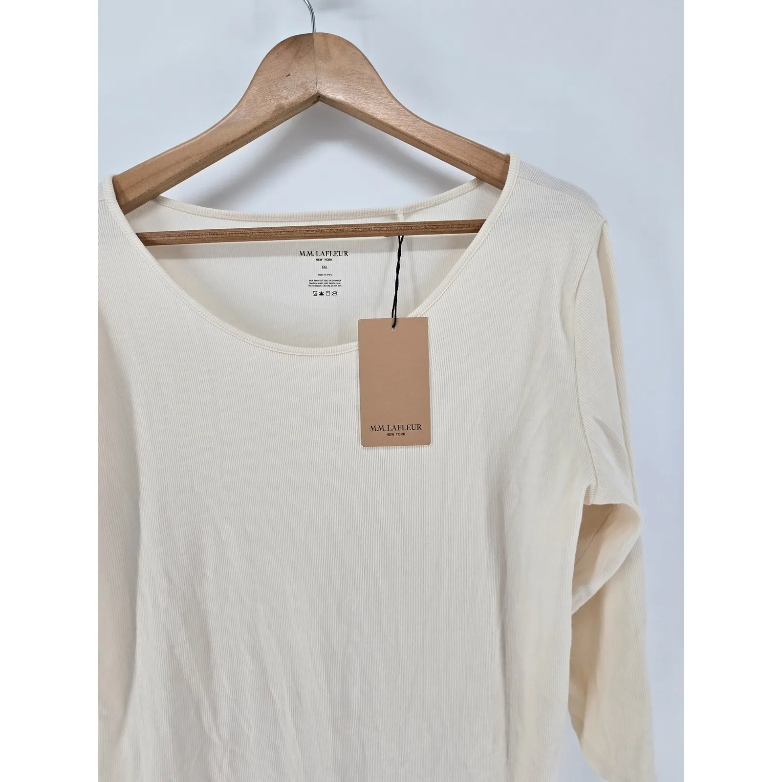 M. M. LaFleur New York Cream‎ Ribbed Cotton Spandex 3/4 Sleeve Top Shirt XXL - Image 5