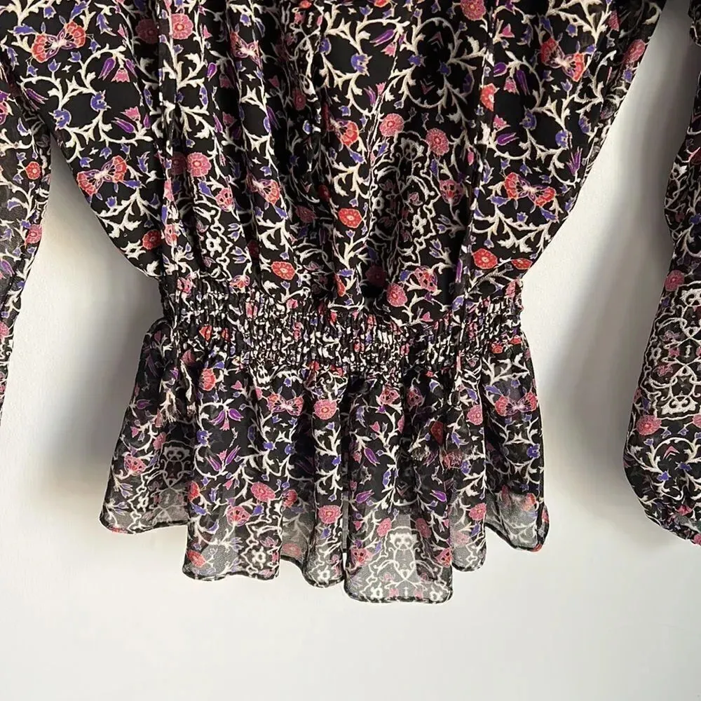 Misa Los Angeles black floral vera ruffle blouse - Image 5