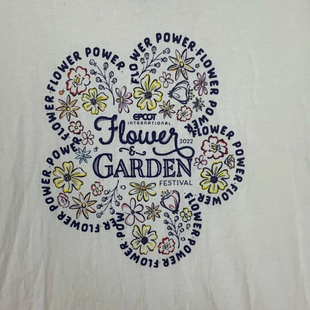Disney Parks womens large epcot flower festival figment short sleeve shirt white - Image 4