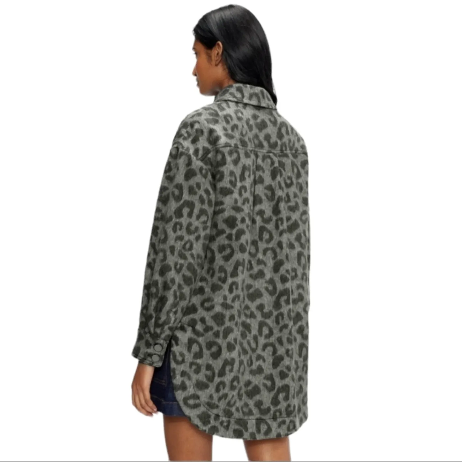 Ted Baker Womens 6 Jacquard Leopard Shacket Gray Italian Wool Blend Jacket - Image 4