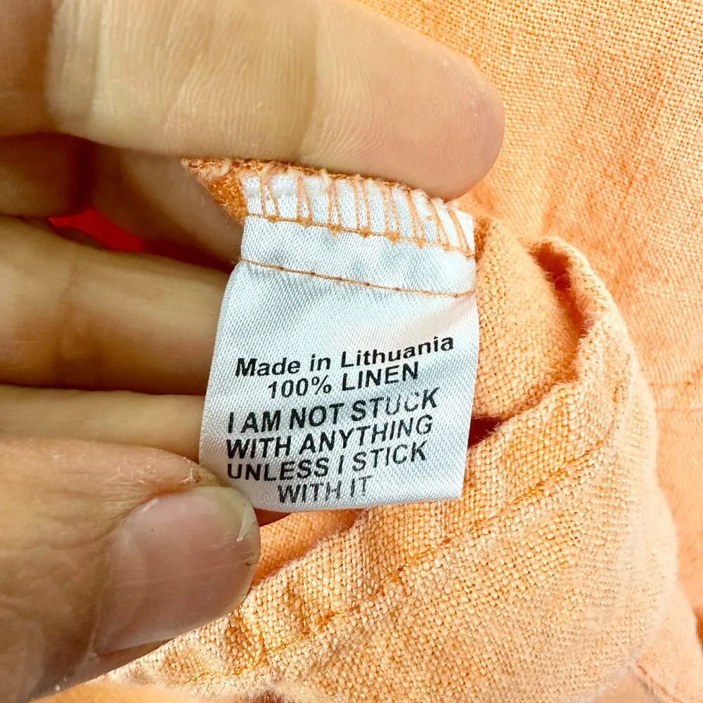 Flax Linen Midi Dress Size Medium Oragne Lagenlook Beach Vacation Pockets - Image 10