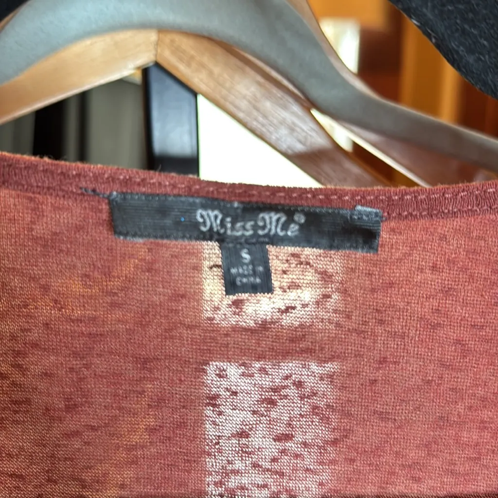 Miss Me Women's Rust Brown Embroidered Cotton Blend Blouse Large Size Small - Image 3