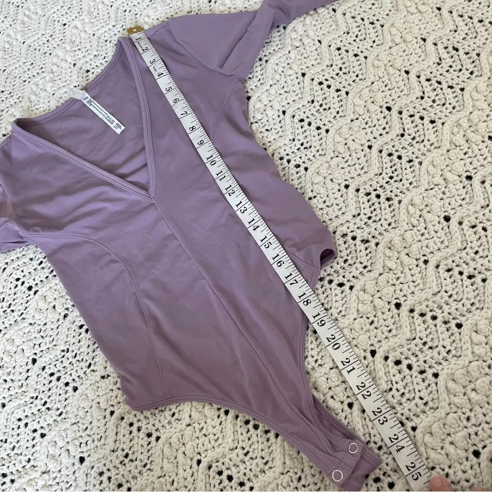 Free People Deep V Neck Long Sleeve Bodysuit Purple (XSmall) - Image 5
